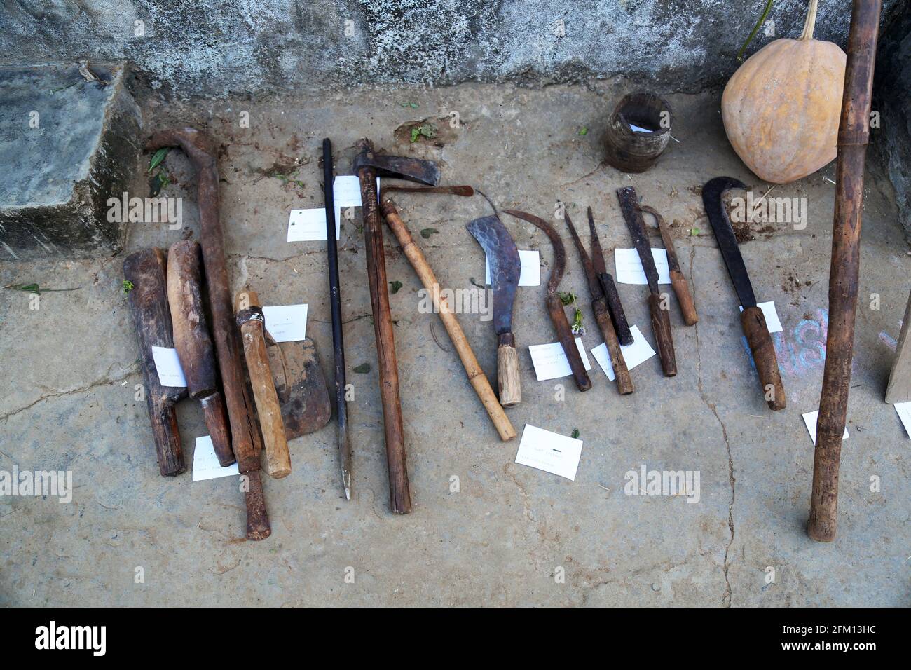 Agricultural and Hunting Gadgets of Konda Savara Tribe, Nallaraiguda Village, Srikakulam District, Andhra Pradesh, India Stock Photo