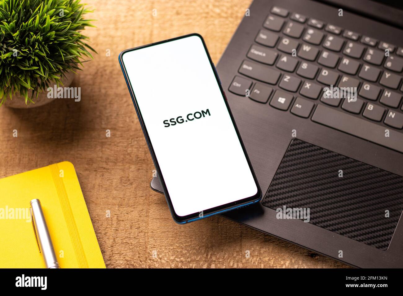 Assam, india - May 04, 2021 : SSG.COM logo on phone screen stock image. Stock Photo
