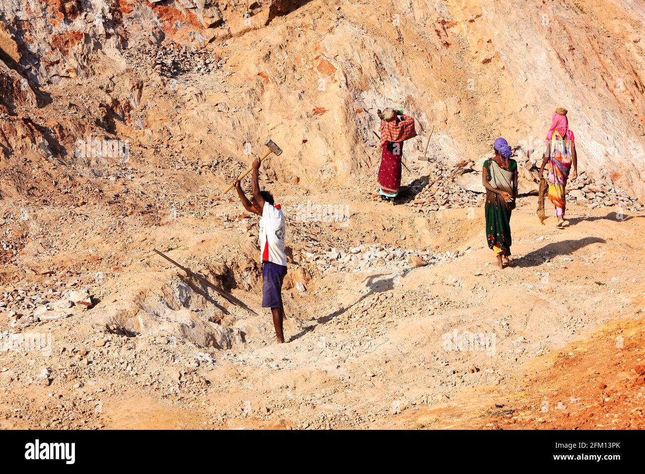 Gaudu tribal daily wage workers in Stone quarry at Araku valley, Andhra