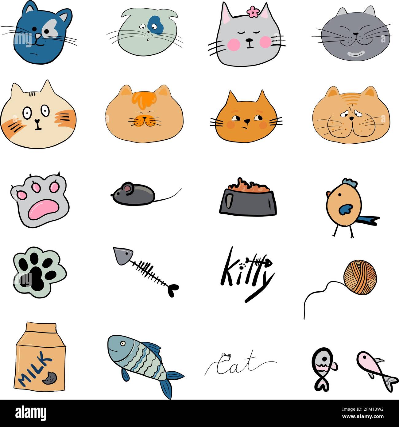 Cartoon Illustration of funny Cats ot Kittens Heads Collection Set