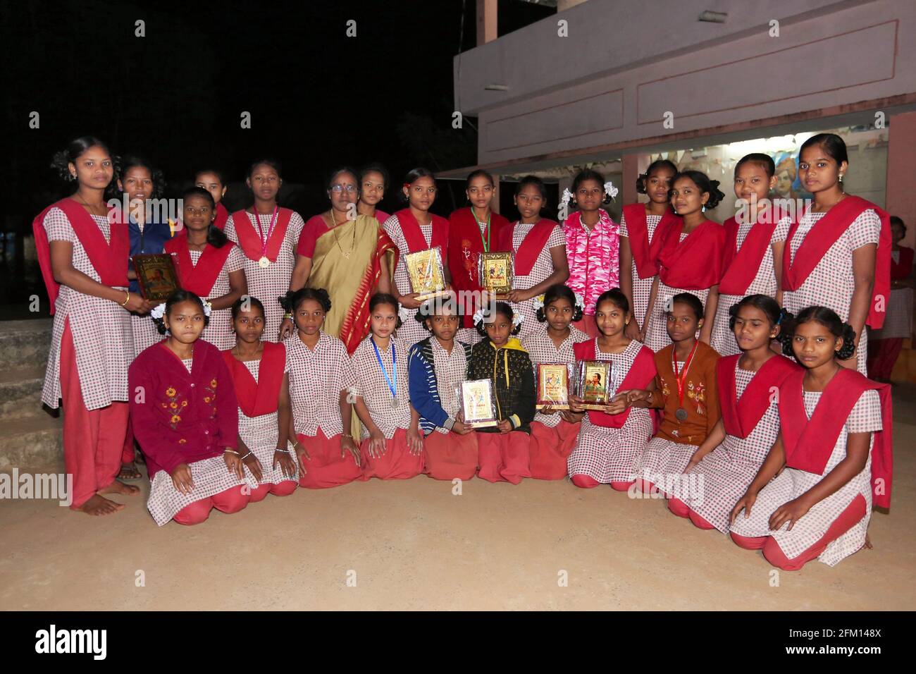 Kapu Savara Tribe - Govt Tribal Welfare Girls Ashram High School - Savarabonthu Village - Andhra Pradesh, India Stock Photo