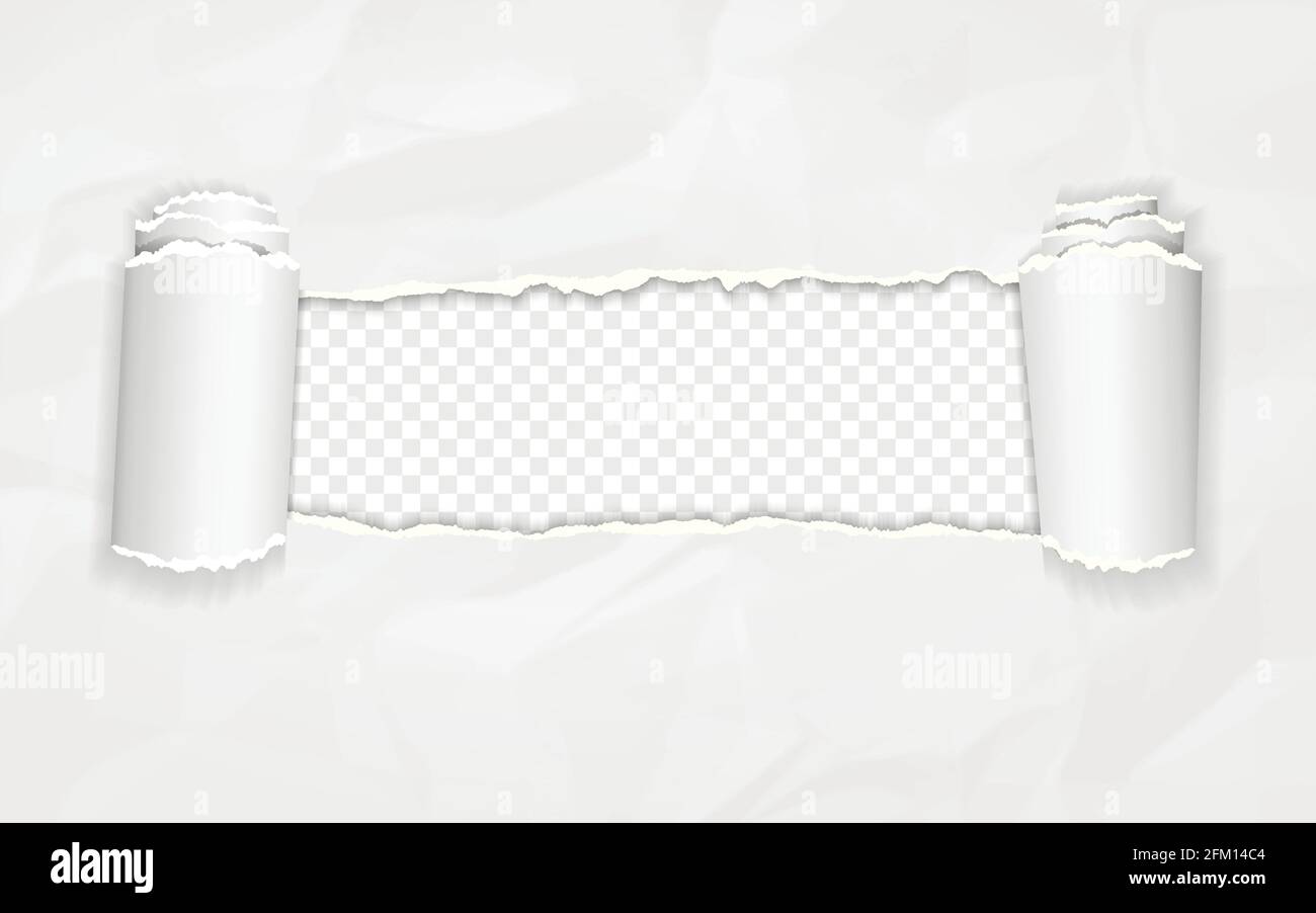 Realistic torn and twisted paper strip. Torn paper edge. Crumpled paper