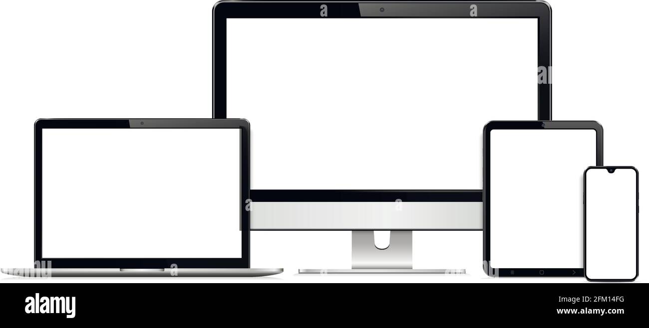 Responsive web design computer display, laptop, tablet pc with phone Stock Vector