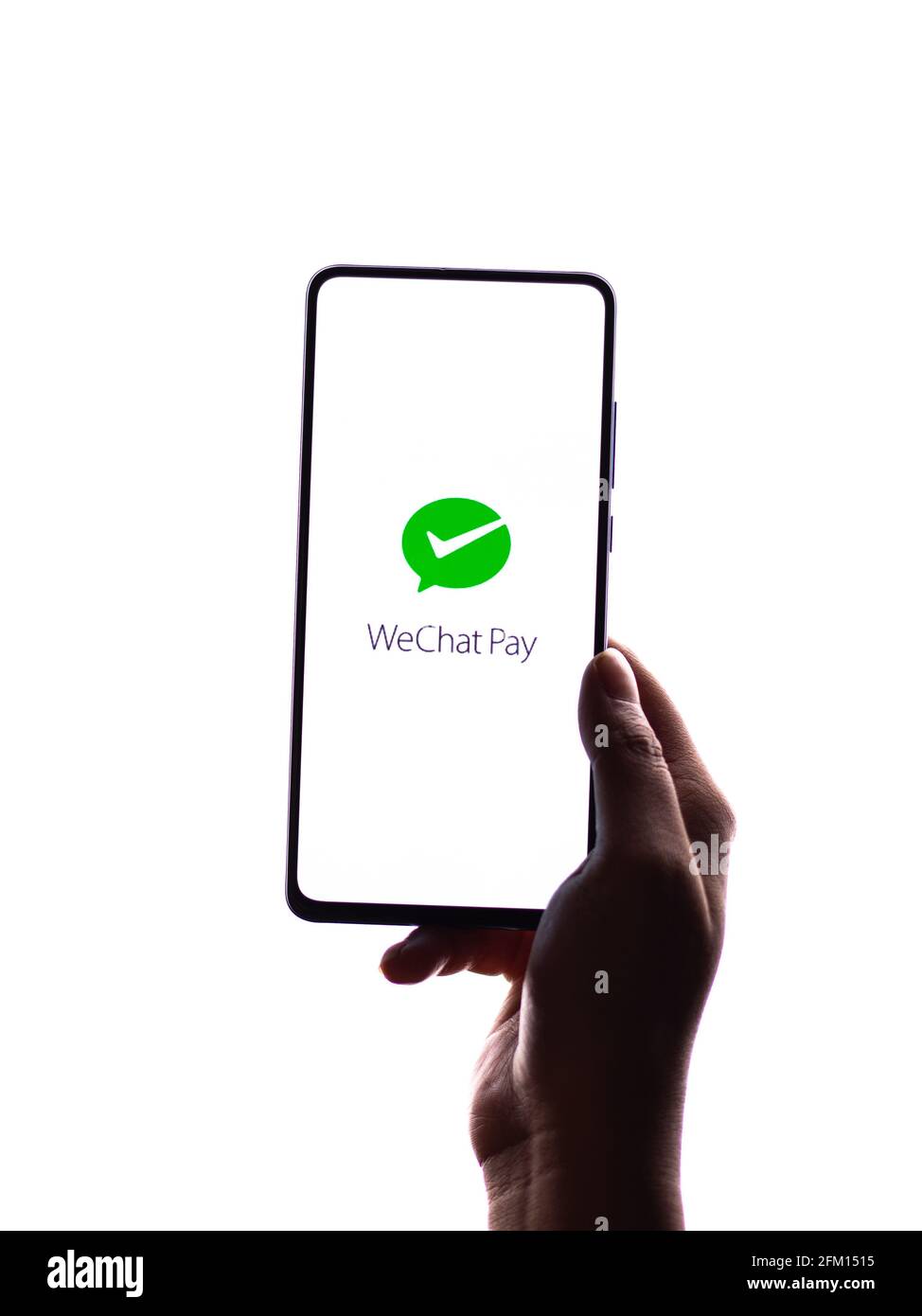 Assam, india - May 04, 2021 : Wechat Pay logo on phone screen stock image. Stock Photo