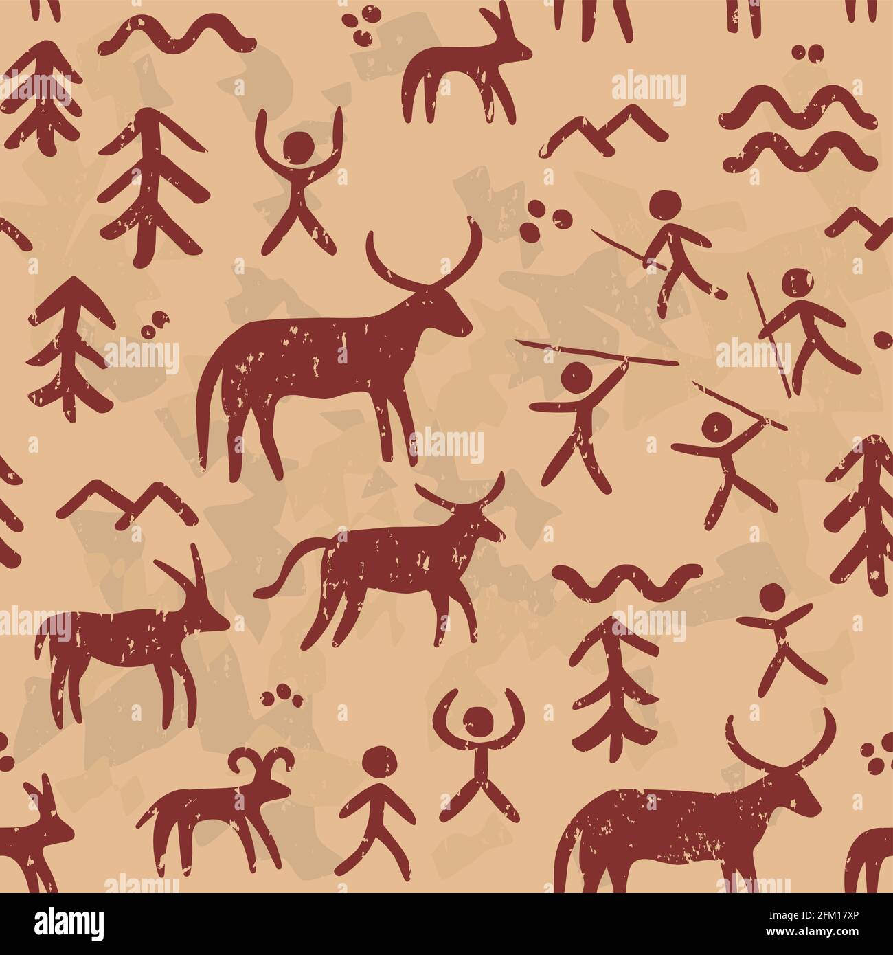 Cave paintings vector seamless pattern, repetitive background inspired by  prehistoric art with cavemen hunting animals Stock Vector Image & Art -  Alamy
