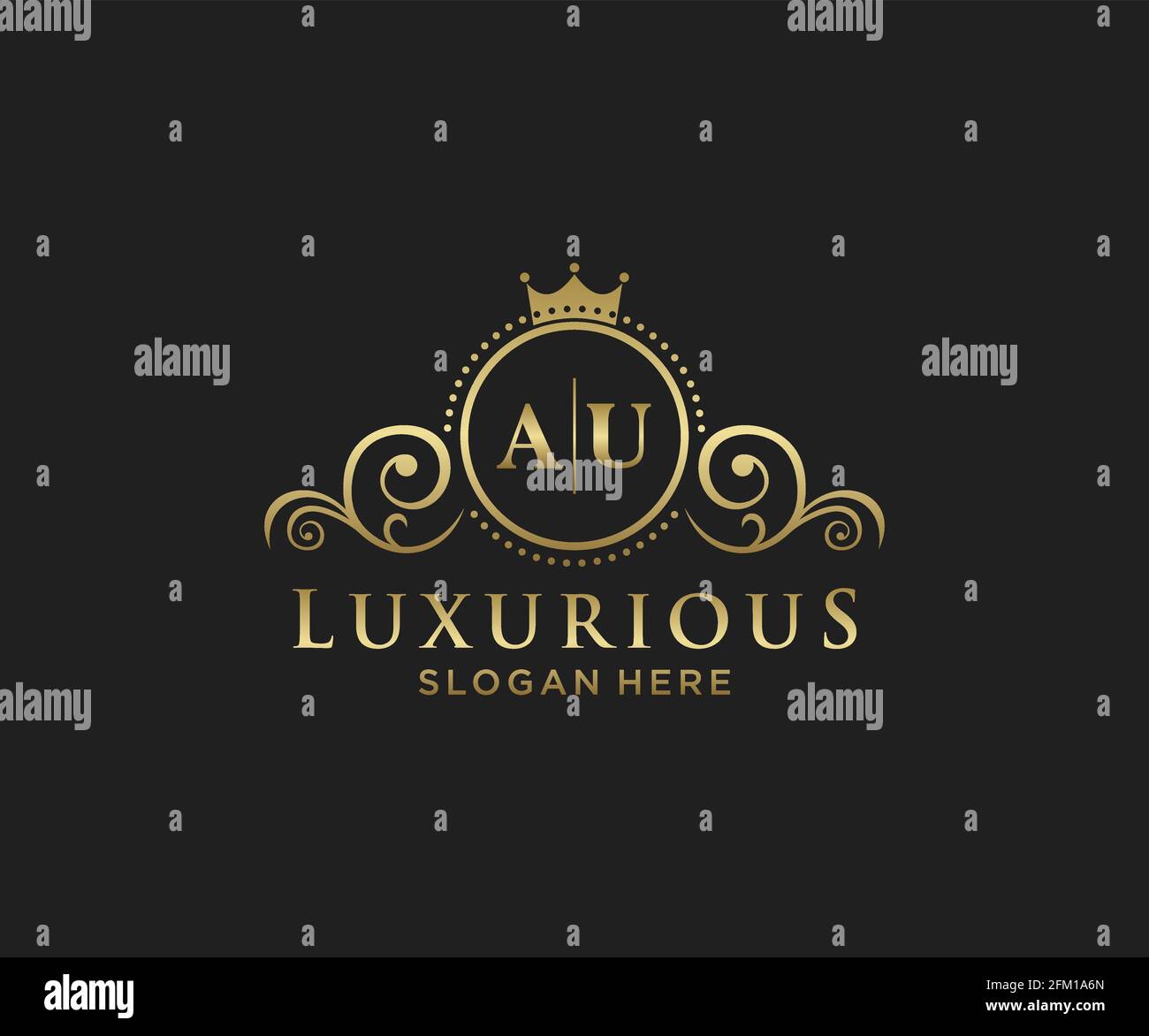 AU Letter Royal Luxury Logo template in vector art for Restaurant, Royalty, Boutique, Cafe, Hotel, Heraldic, Jewelry, Fashion and other vector illustr Stock Vector