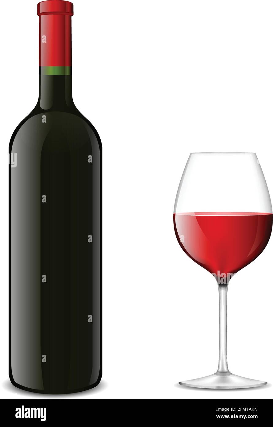 Illustration of vector wine bottle with glass Stock Vector