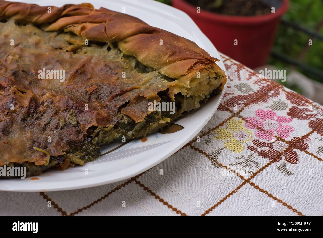 Greek Spinach Pie With Feta Cheese ,preparation of traditional village