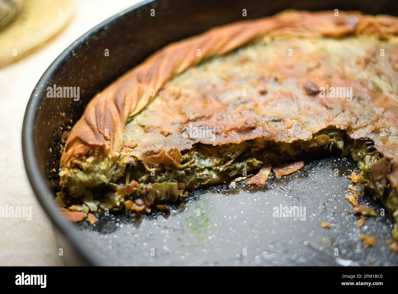 Greek Spinach Pie With Feta Cheese ,preparation of traditional village