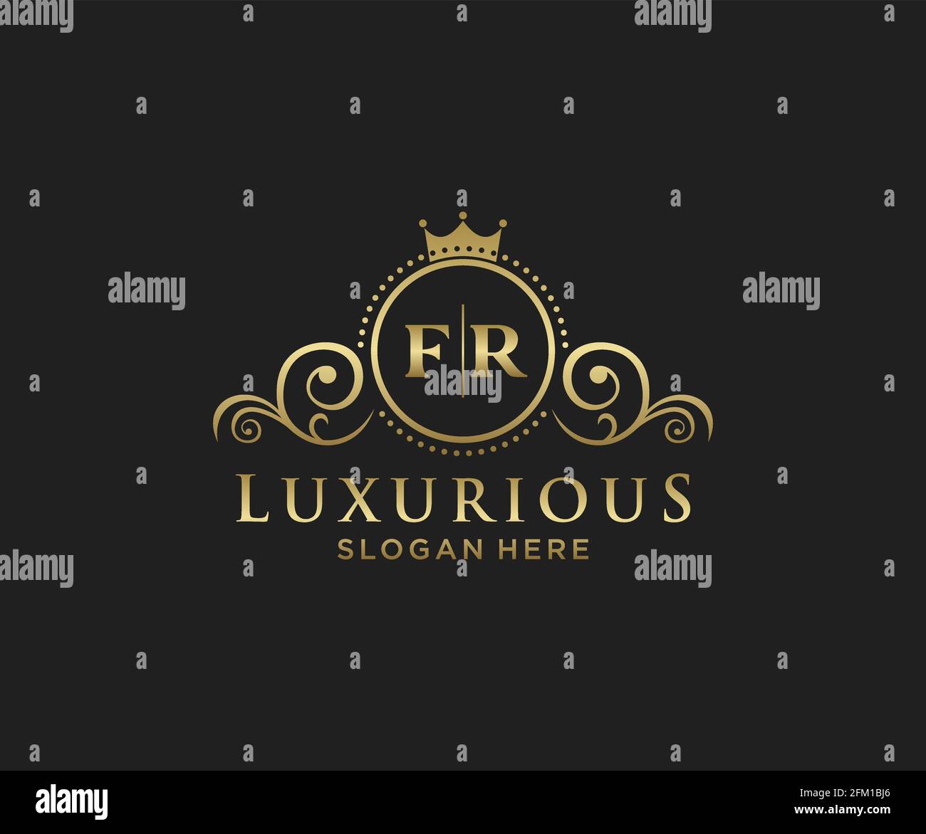 FR Letter Royal Luxury Logo template in vector art for Restaurant, Royalty, Boutique, Cafe, Hotel, Heraldic, Jewelry, Fashion and other vector illustr Stock Vector