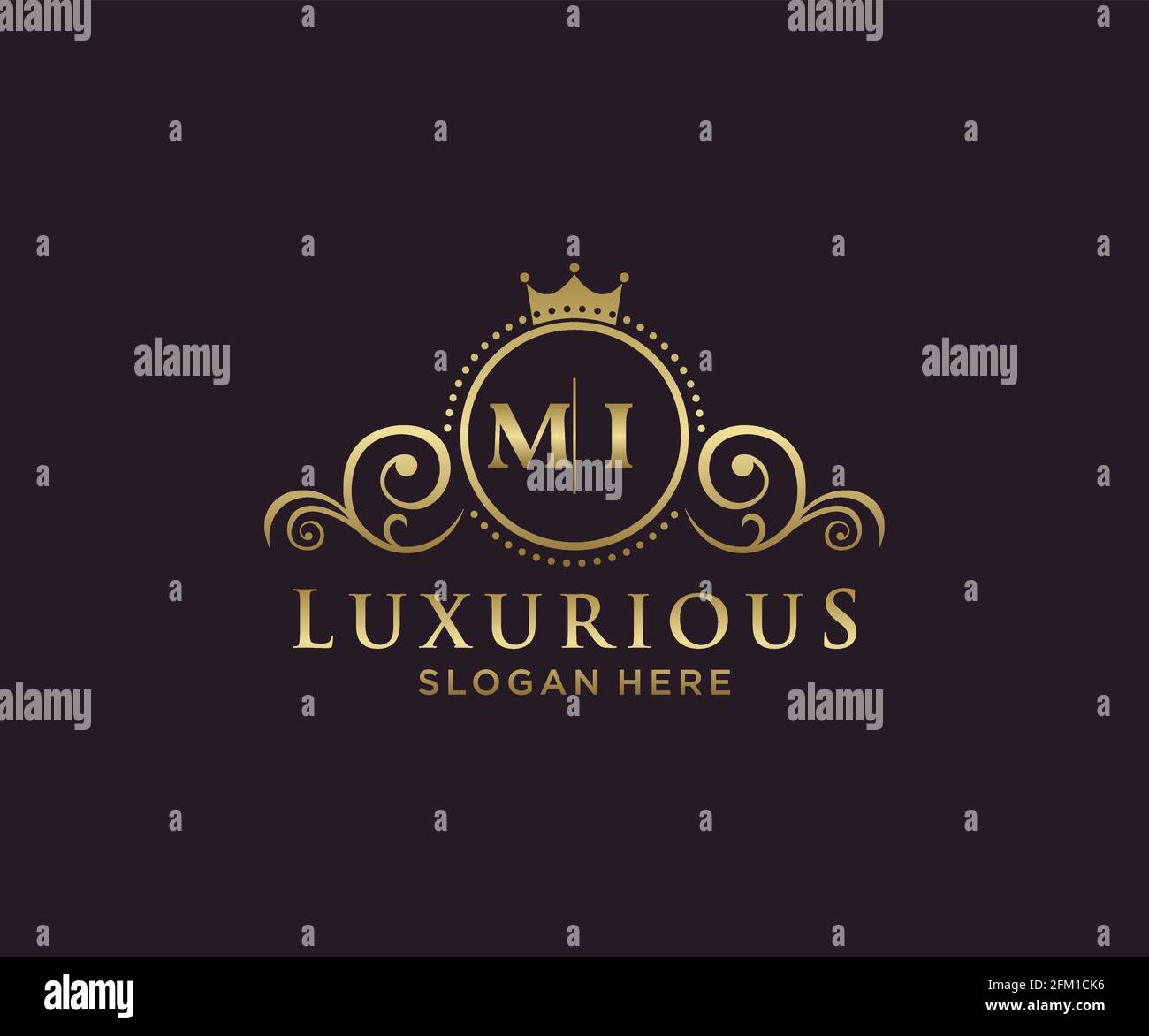 MI Letter Royal Luxury Logo template in vector art for Restaurant, Royalty, Boutique, Cafe, Hotel, Heraldic, Jewelry, Fashion and other vector illustr Stock Vector