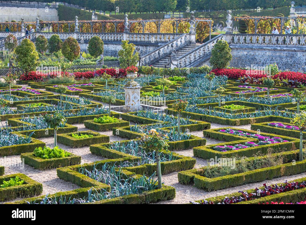 Castle and gardens of Villandry, Loire valley Stock Photo