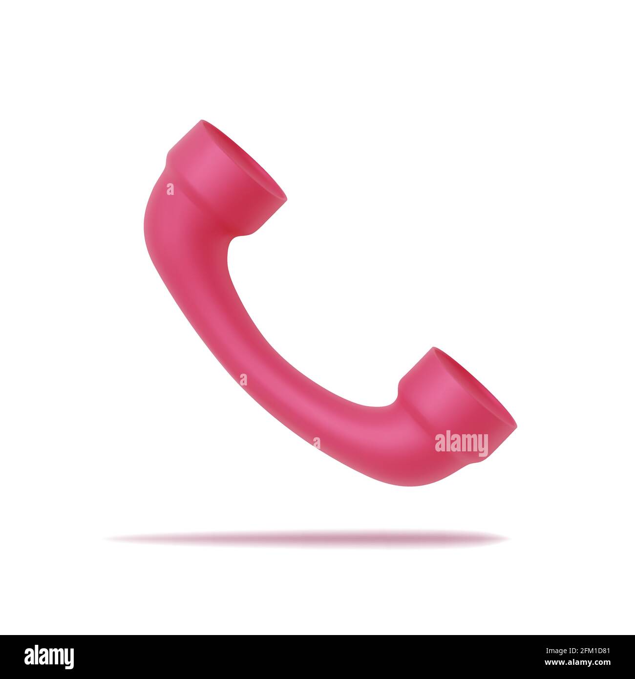 3d handset icon. Realistic pink handset for mobile applications is isolated on white background. Vector Stock Vector