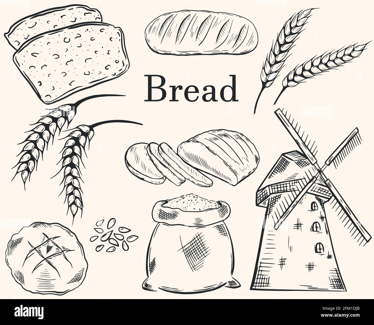 Bread set hand drawing. Sketch. Vector. Stock Vector