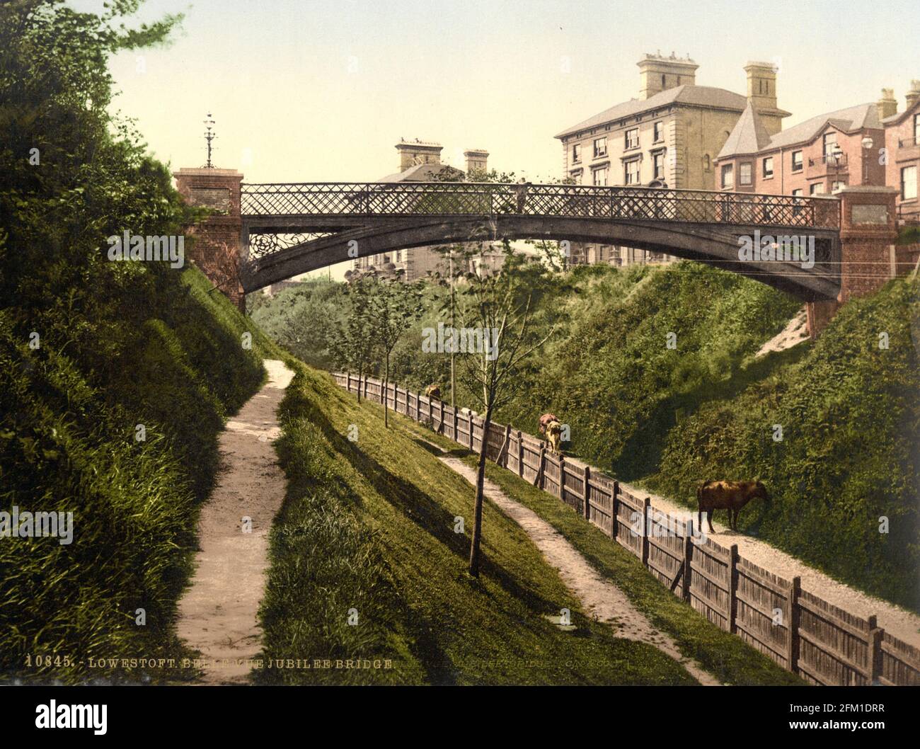 The Jubilee Bridge over The Ravine in Belle Vue Park Lowestoft in Suffolk circa 1890-1900 Stock Photo