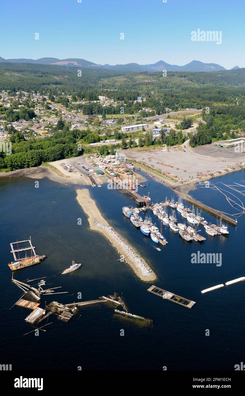 Aerial photograph of the Ladysmith Fisherman's Wharf and the town of