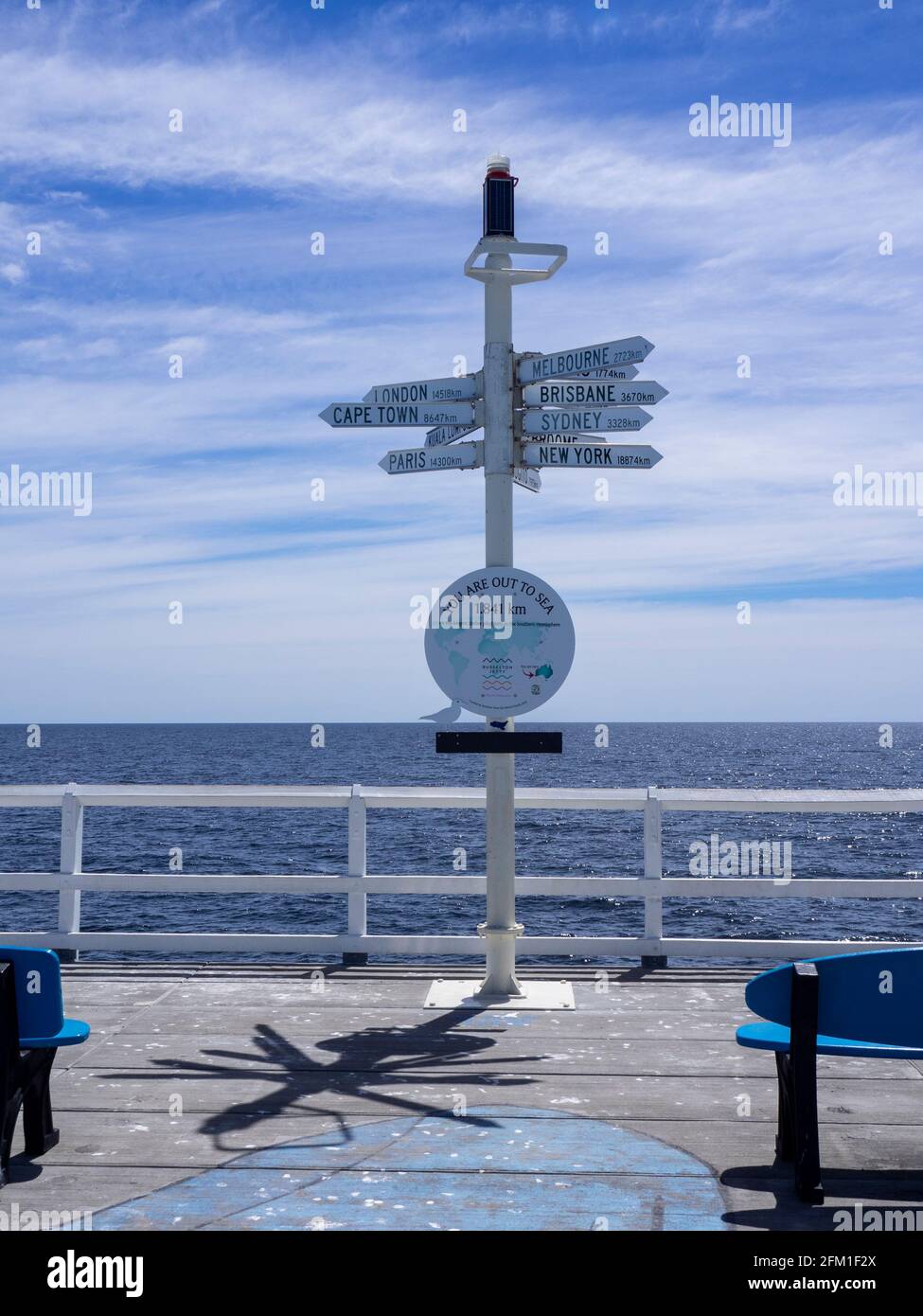 Direction dial at the end of Busselton Jetty the longest timber-piled jetty in the southern hemisphere, Western Australia Stock Photo