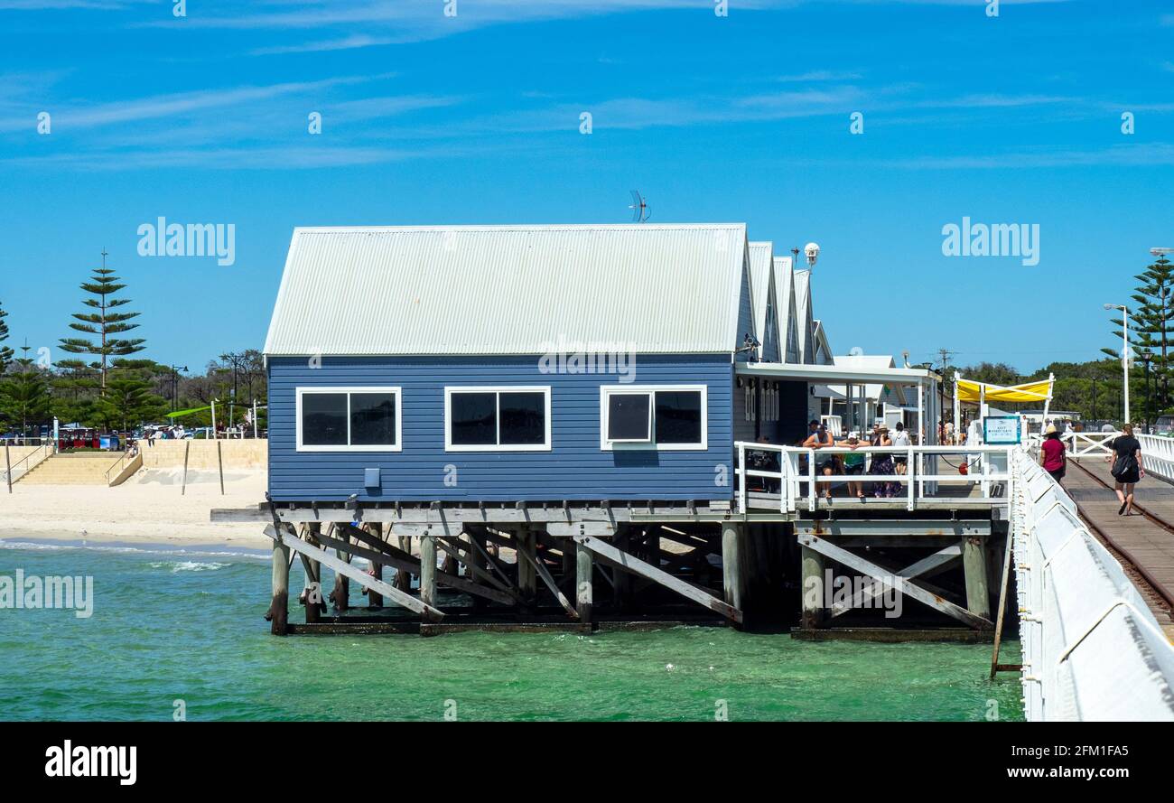 Busselton Jetty the longest timber-piled jetty in the southern hemisphere, Western Australia Stock Photo