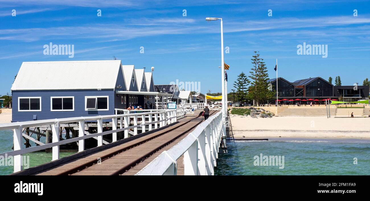 Busselton Jetty the longest timber-piled jetty in the southern hemisphere, Western Australia Stock Photo