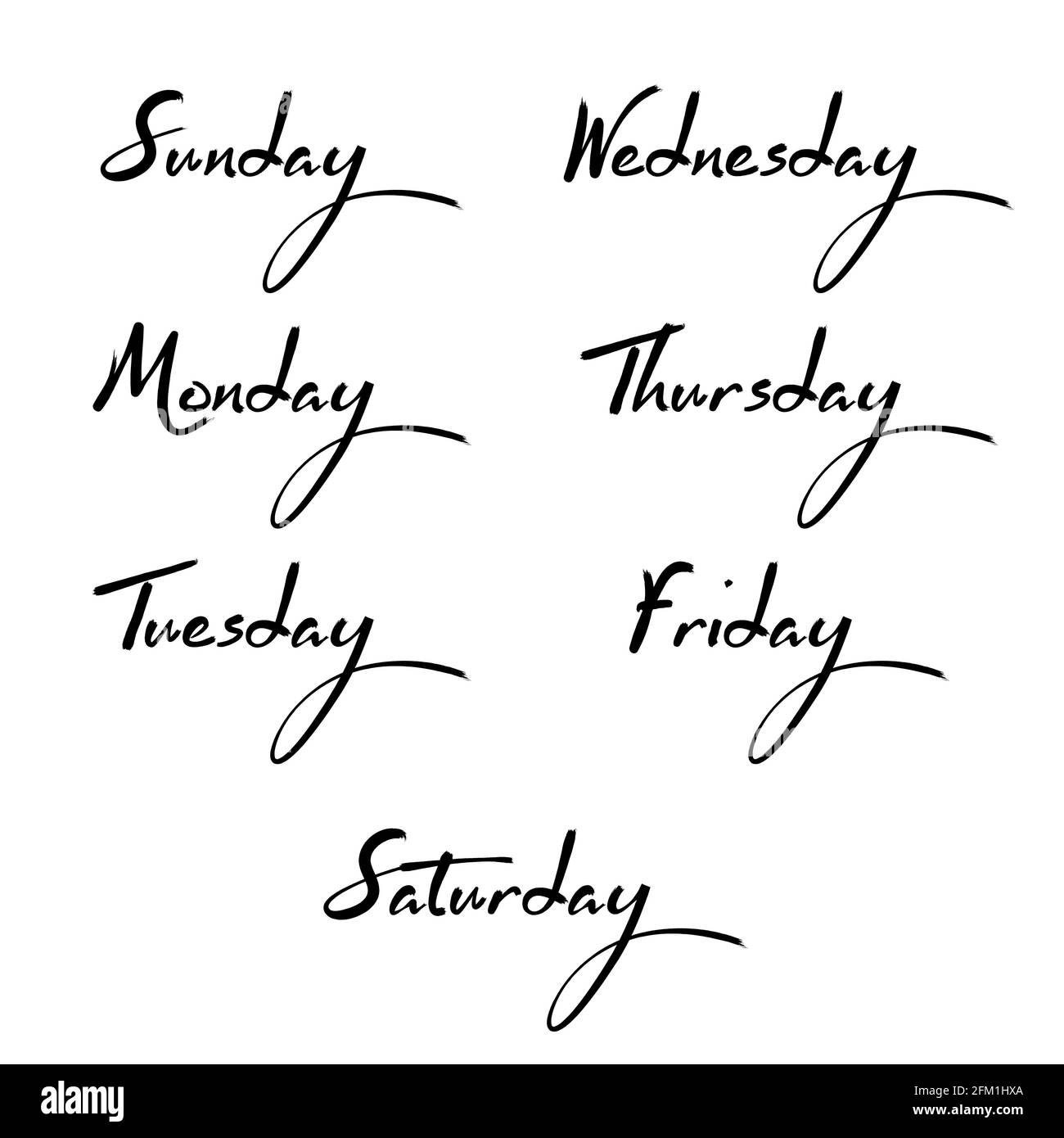 Hand Lettered Days of the Week. Calligraphy words Monday, Tuesday, Wednesday,  Thursday, Friday, Saturday, Sunday. Lettering Stock Vector Image & Art -  Alamy