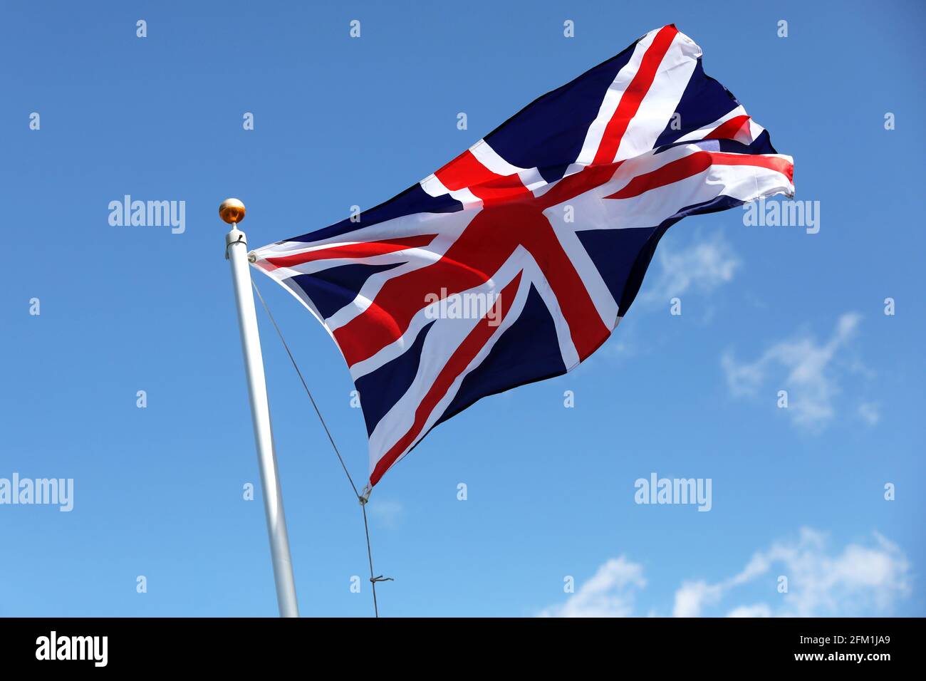 Great British Union Jack flag flying in Sussex, UK. Stock Photo