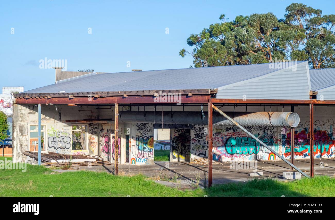 Graffiti on an abandoned pavilion in Albany Western Australia Stock Photo