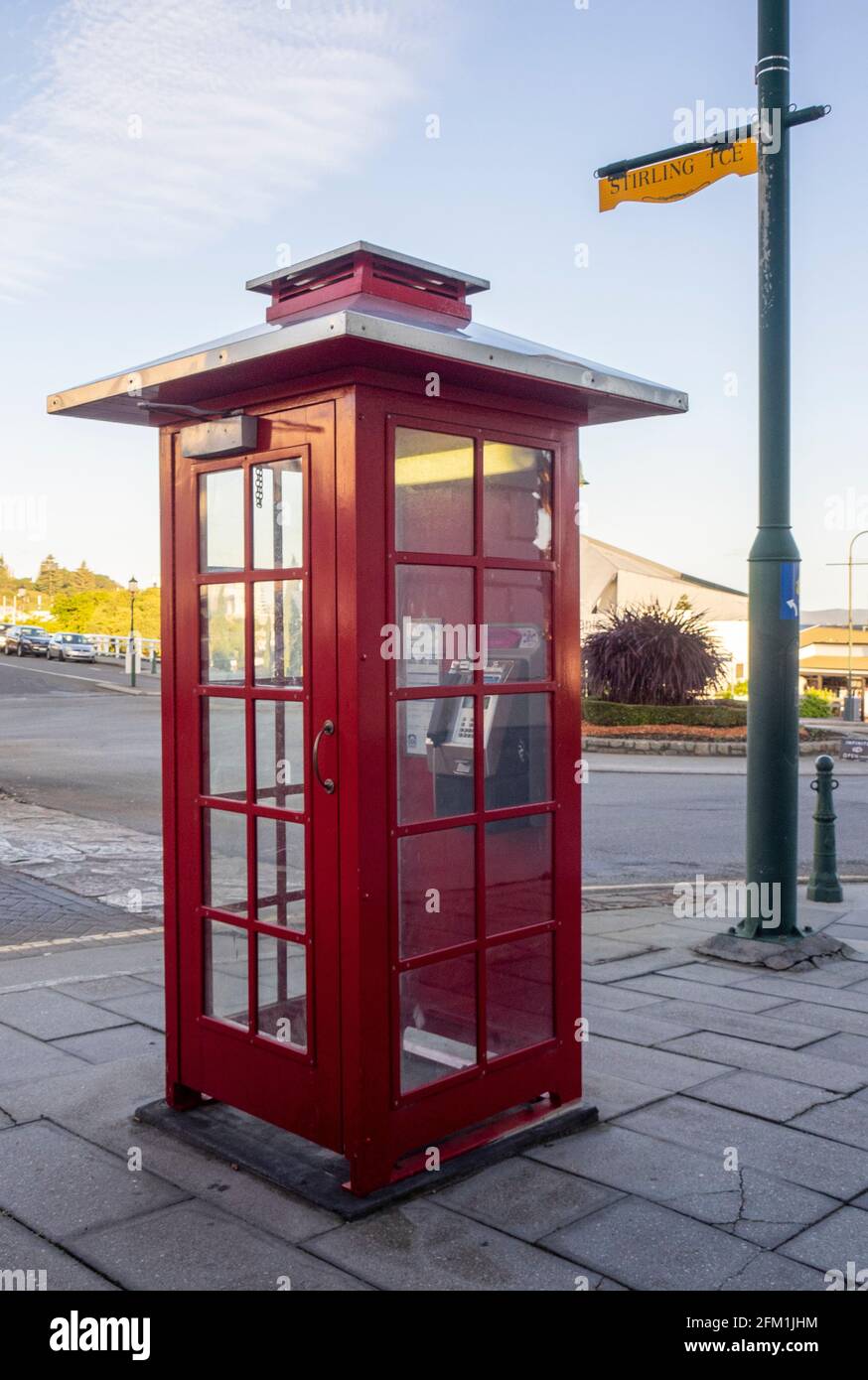 Red telephone booth on York Street Albany Western Australia Stock Photo