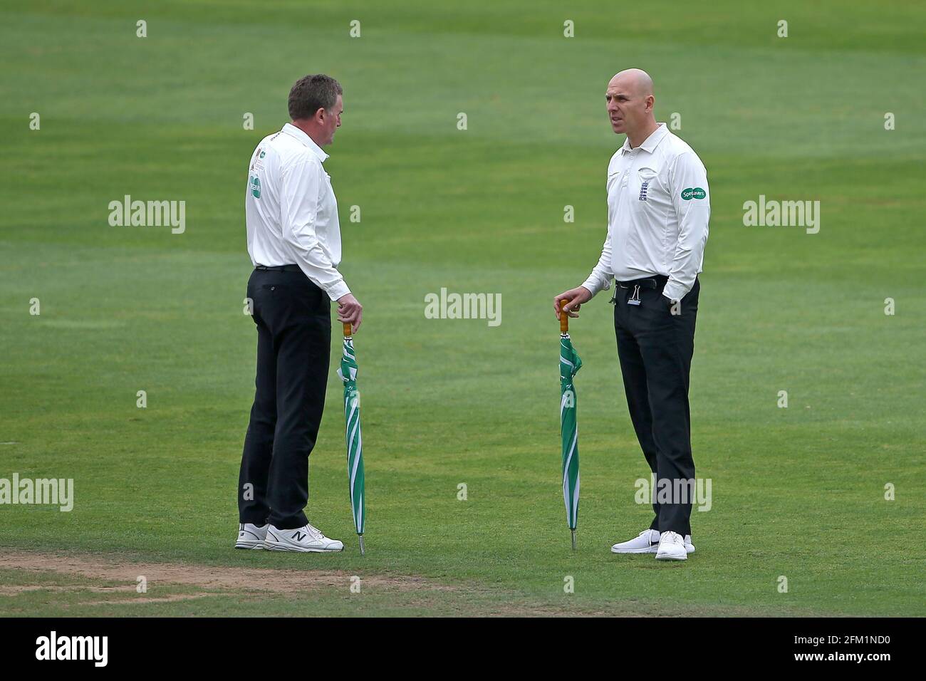 Umpires Rob Bailey (L) and Alex Wharf inspect the outfield during Somerset CCC vs Essex CCC, Specsavers County Championship Division 1 Cricket at The Stock Photo