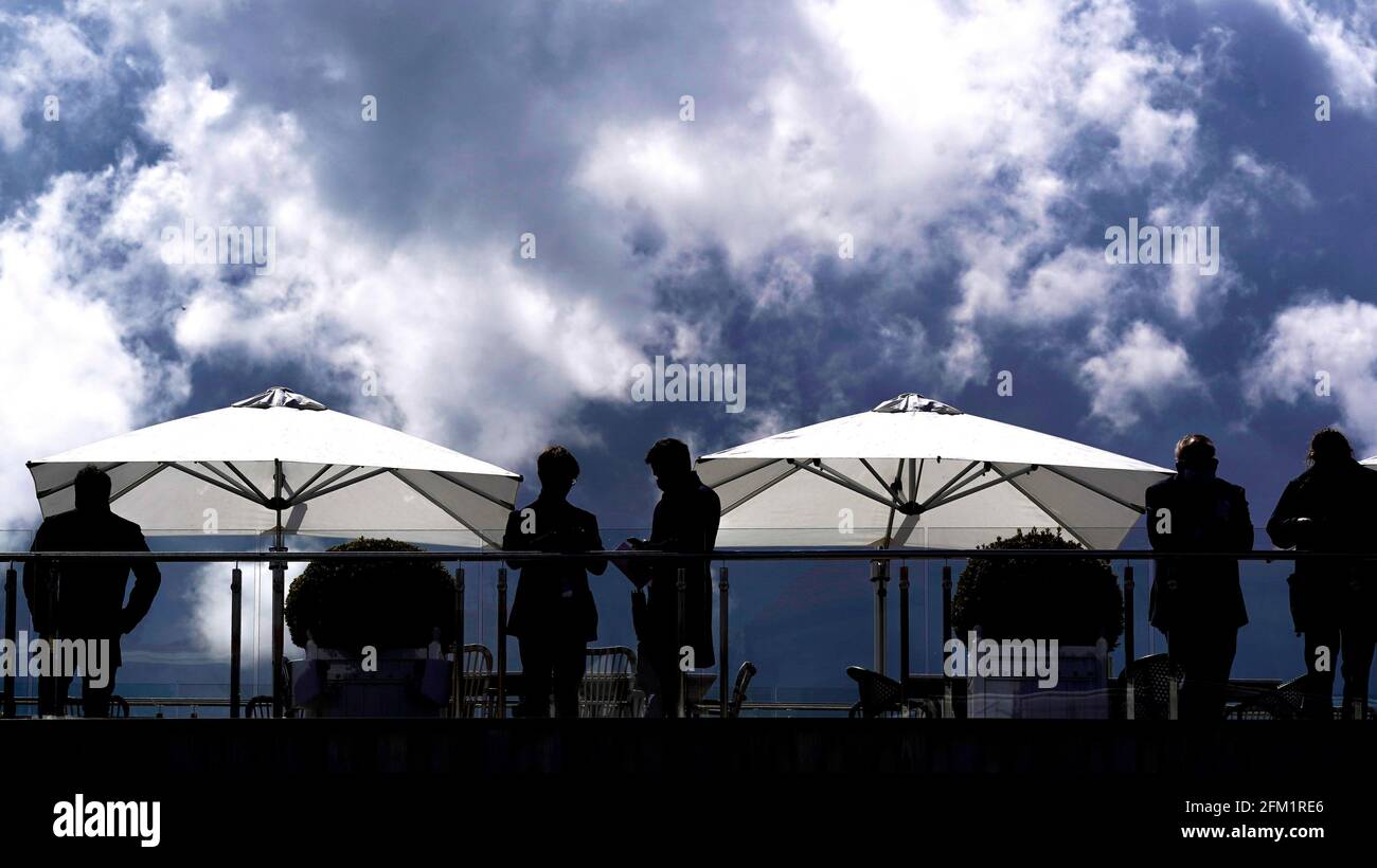 A general view as owners take advantage of a high viewpoint next to the track during City Day of the Boodles May Festival 2021 at Chester Racecourse. Picture date: Wednesday May 5, 2021. See PA story RACING Chester. Photo credit should read: Alan Crowhurst/PA Wire. RESTRICTIONS: Use subject to restrictions. Editorial use only, no commercial use without prior consent from rights holder. Stock Photo