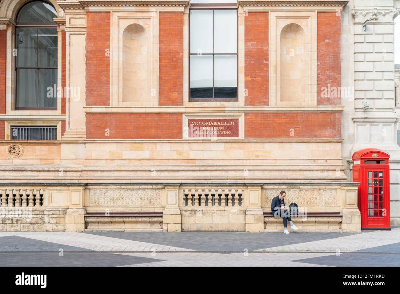 July 2020. London. People by the Victoria and Albert or V and A museum, London, England Stock Photo