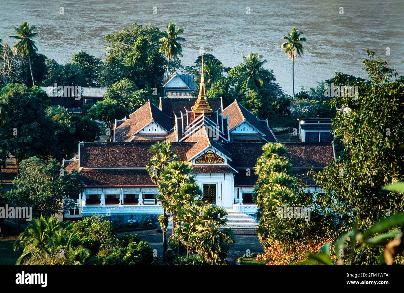 The former royal palace,  now used as a national museum, on the banks of the Mekong River in Luang Prabang.  Luang Prabang was the capital of the hist Stock Photo
