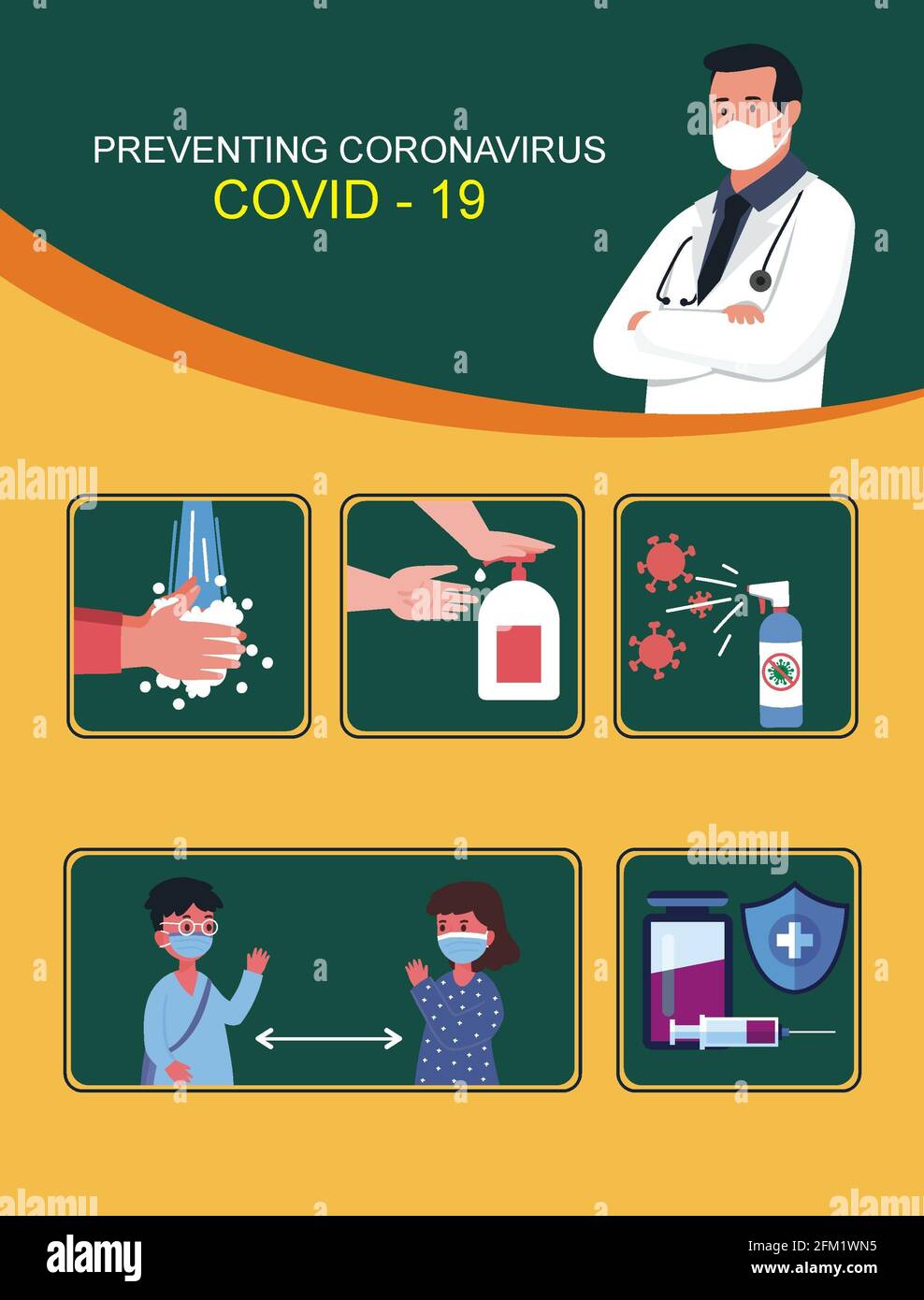 Illustration of a COVID-19 prevention poster Stock Photo - Alamy