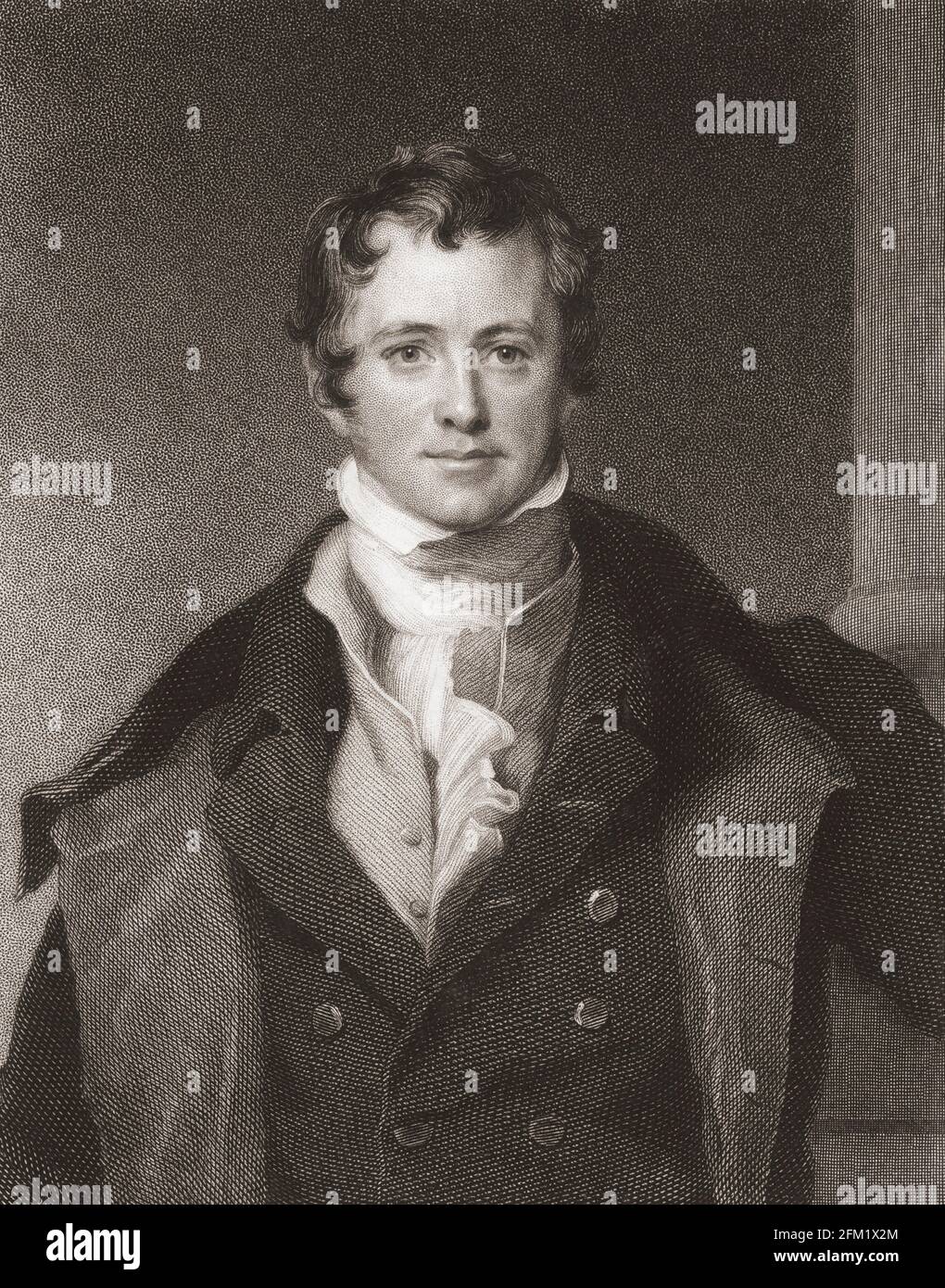 Sir Humphry Davy, 1st Baronet, 1778 - 1829. English chemist and inventor of the Davy lamp. President of the Royal Society.  After a 19th century work by William Henry Worthington, after Sir Thomas Lawrence. Stock Photo
