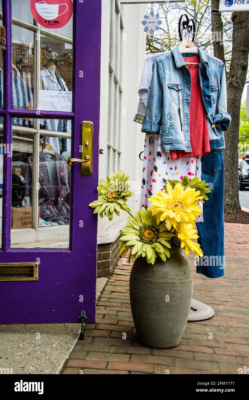 Colorful display of clothing in Easton, Maryland Stock Photo