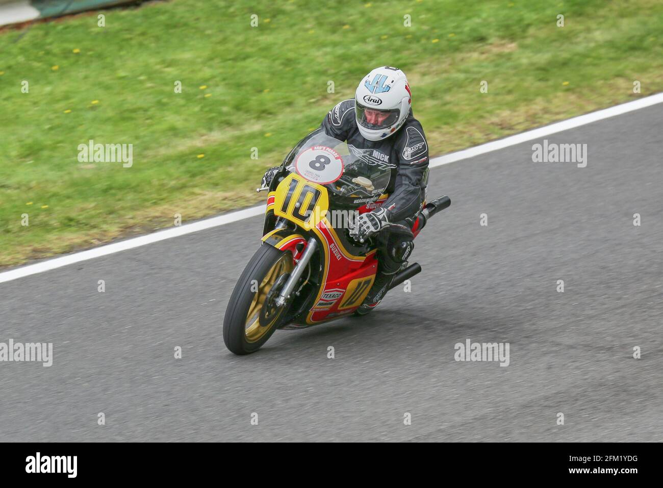 Mick Grant on the ex-works Team Heron Suzuik RG500 at the Cadwell Park International Classic in July 2015 Stock Photo