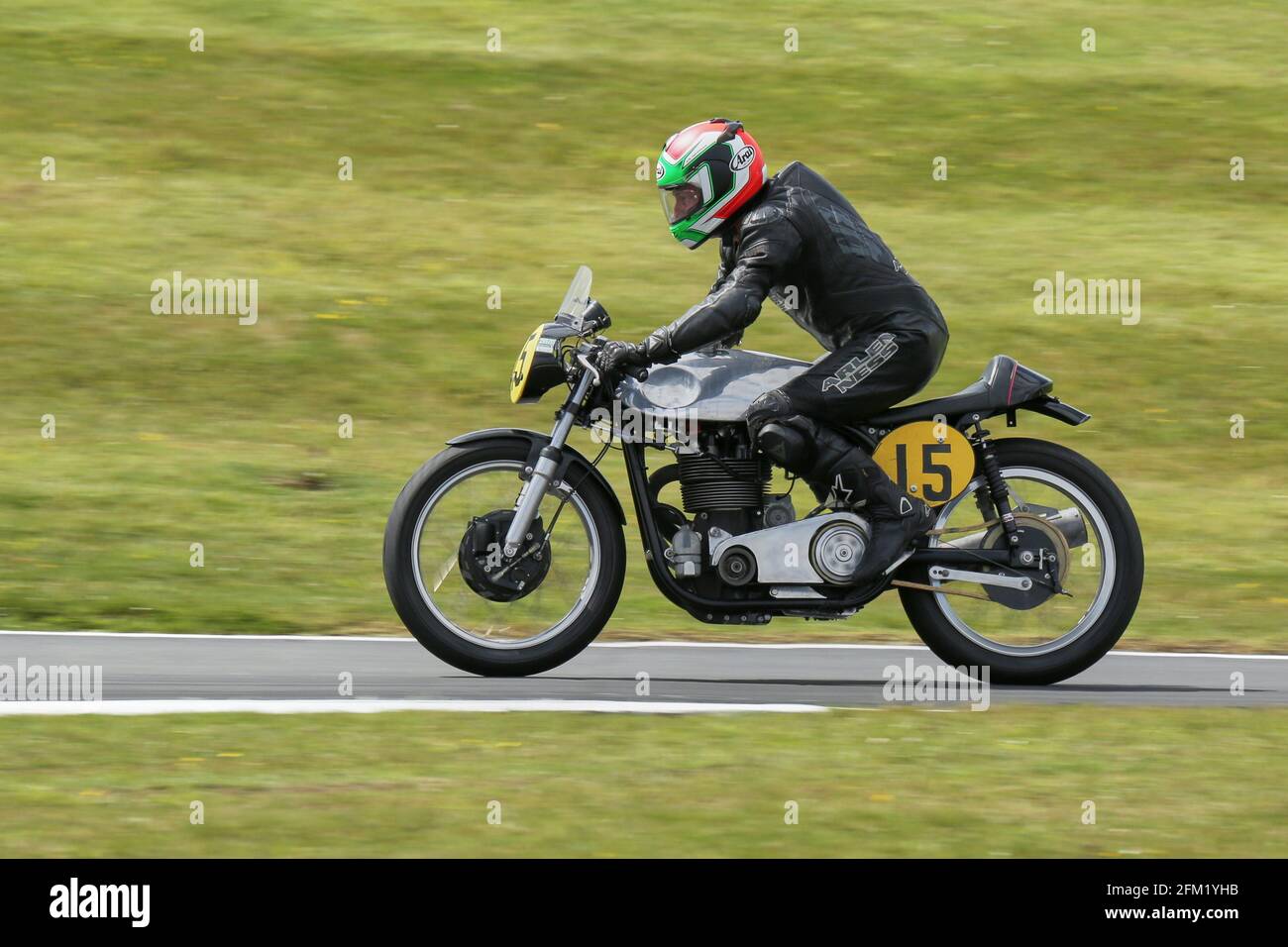 approaches The Gooseneck at the Cadwell Park International Classic in July 2015 Stock Photo