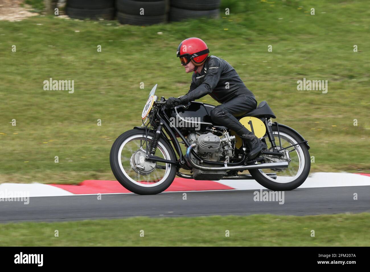 Sammy Miller on the 1954 BMW Rennsport approaches The Gooseneck at the Cadwell Park International Classic in July 2015 Stock Photo