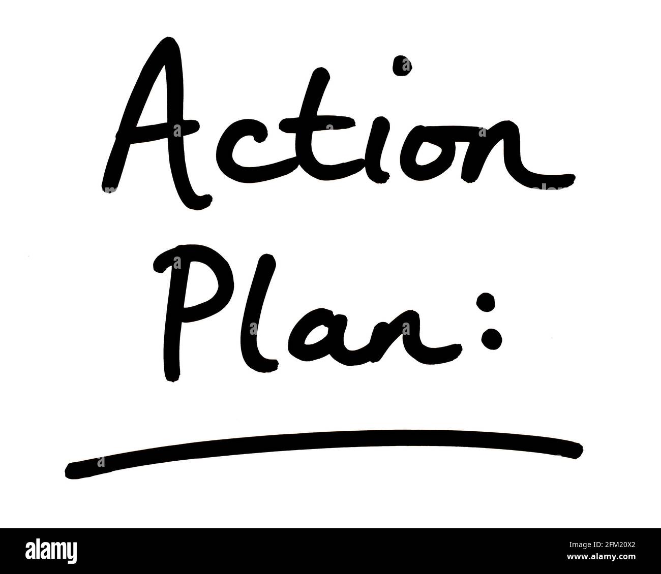 action-plan-heading-handwritten-on-a-white-background-stock-photo-alamy