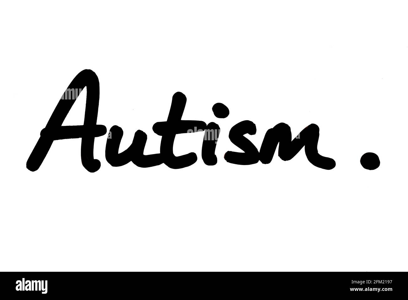 Autism, handwritten on a white background. Stock Photo