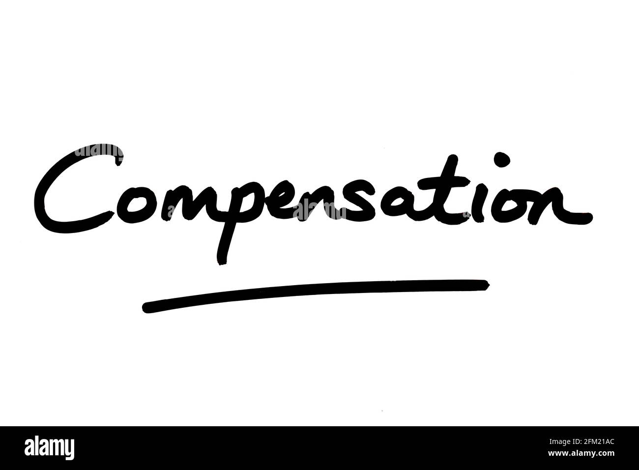 Compensation, handwritten on a white background Stock Photo - Alamy