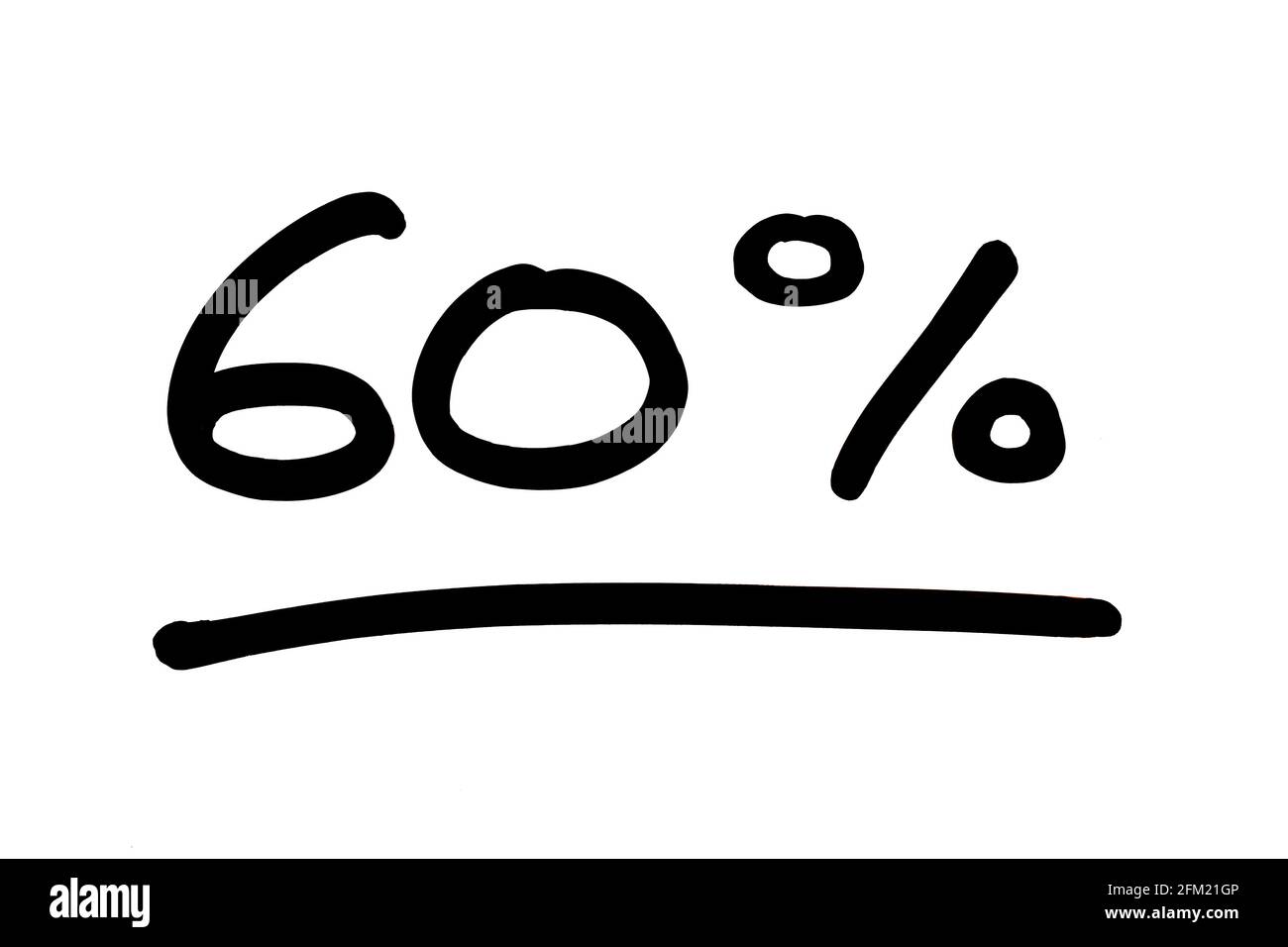 60 Percent, handwritten on a white background. Stock Photo