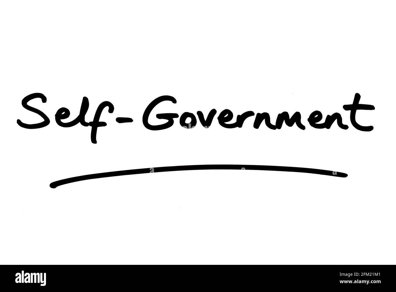 Self-Government, handwritten on a white background. Stock Photo