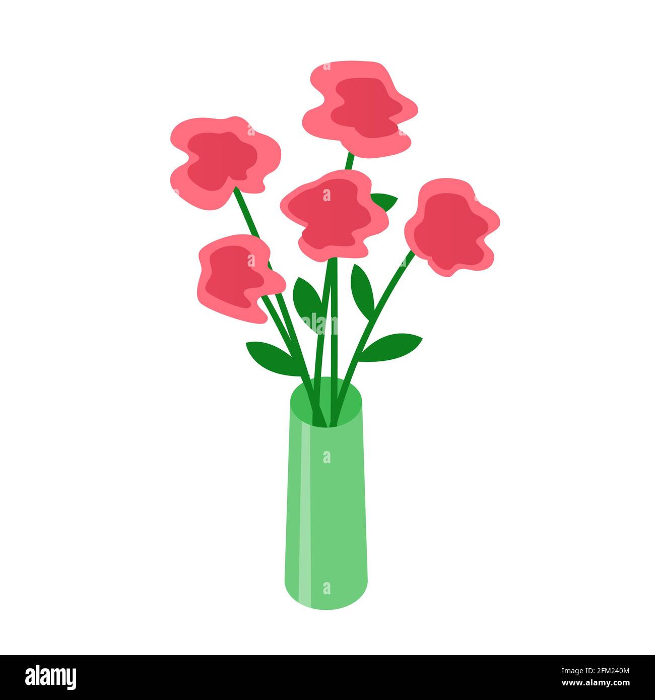 Vase of flowers on a white background. Bouquet of red roses ...