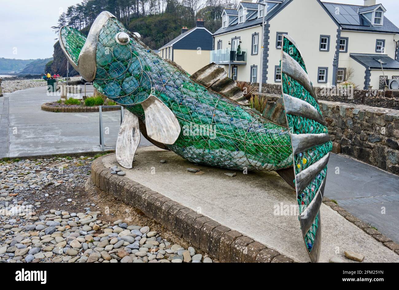 Plastic fish sculpture at Amroth, Pembrokeshire, Wales Stock Photo