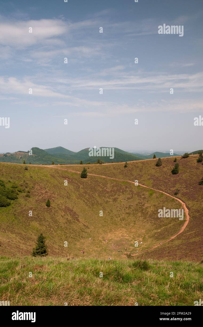 Part view of the rounded crater of extinct Puy Pariou volcano with ...