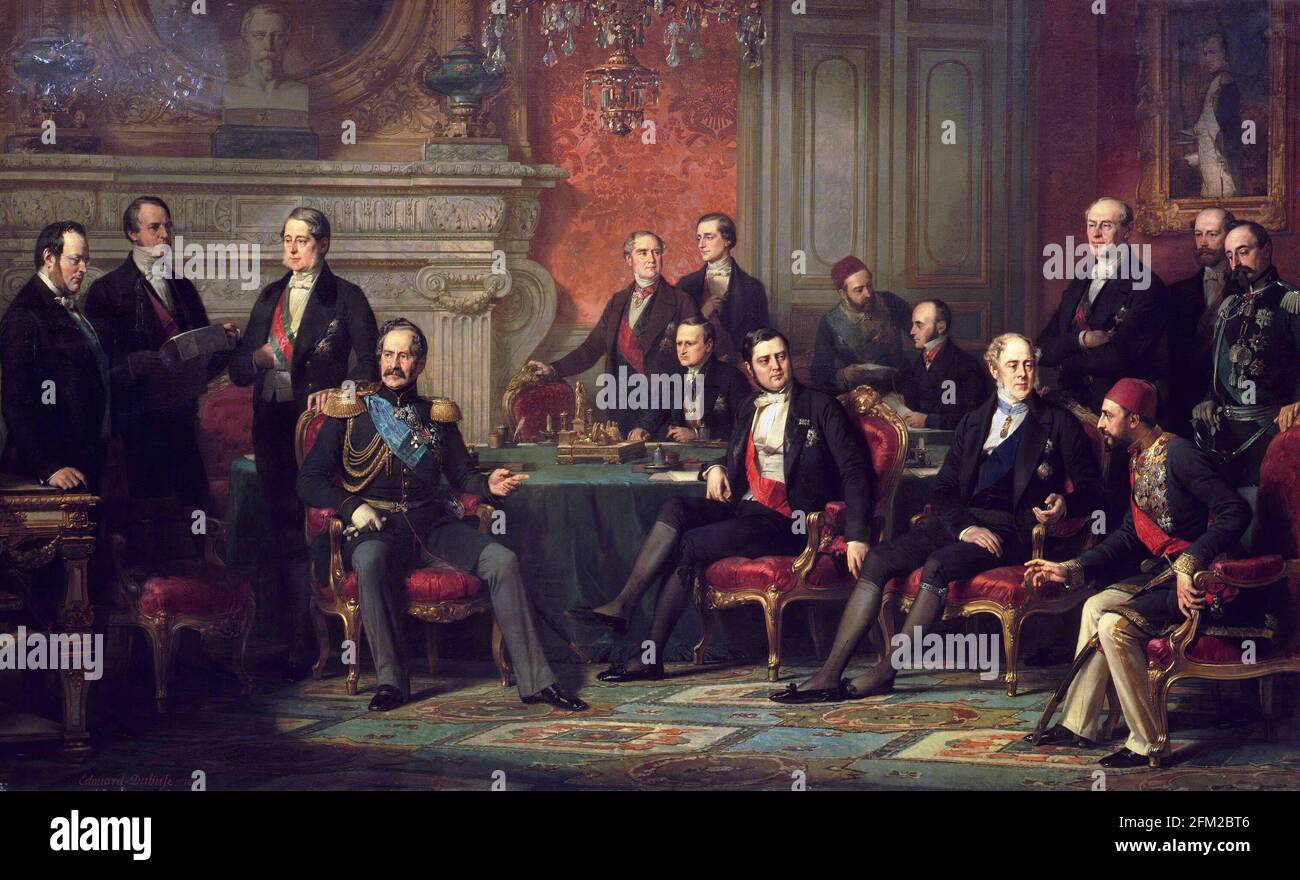 The Congress of Paris in 1856, which brought an end to the Crimean War. Painting by Édouard Dubufe, oil on canvas, 1856 Stock Photo