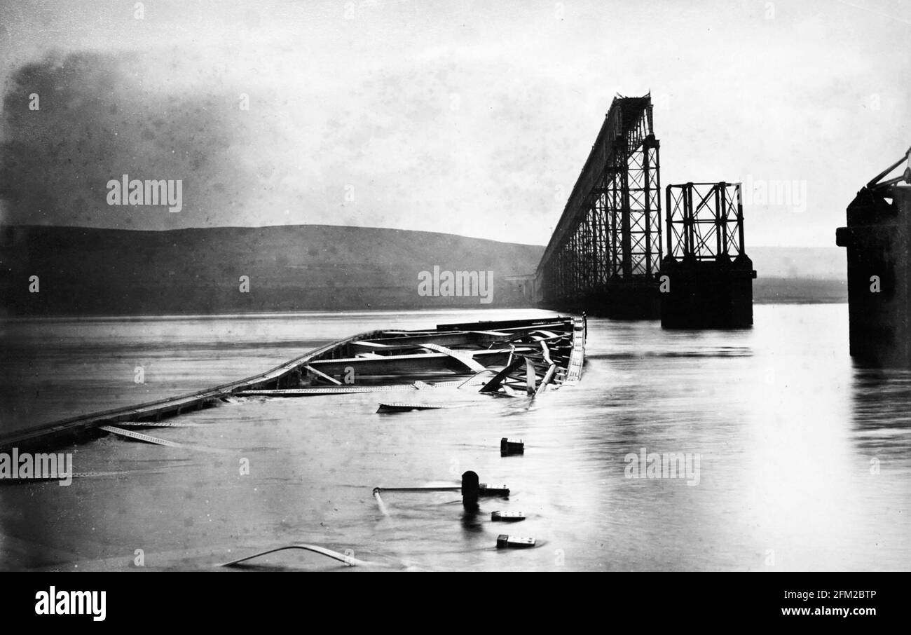 Tay Bridge Disaster. Bridge in the aftermath of the disaster Stock Photo