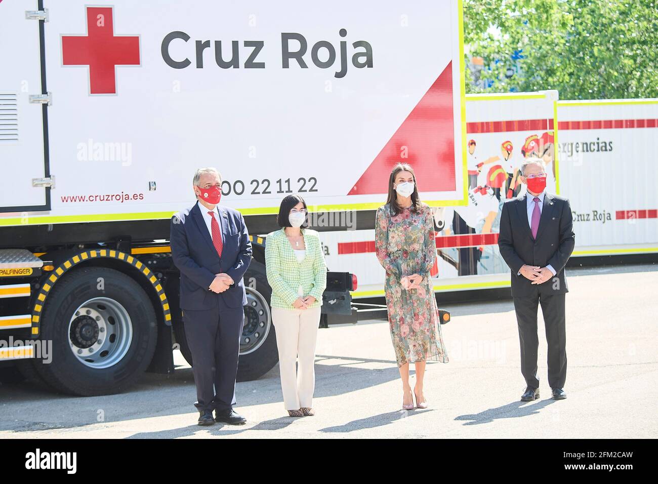 Queen Letizia President of Red Cross Spain Javier Senent Garcia (R)arriving  for an event held on occasion of the World Red Cross and Red Moon day under  the motto 'From Society for