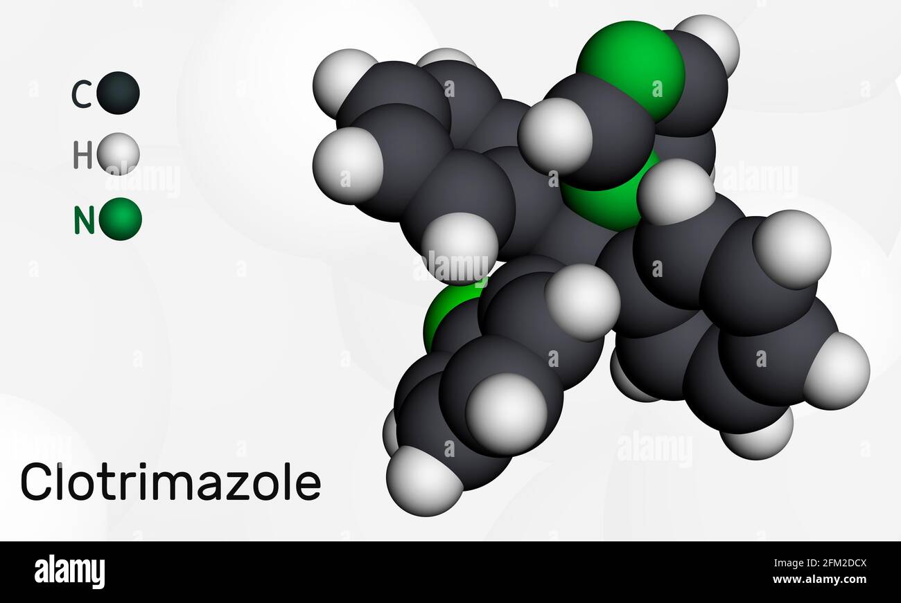 Clotrimazole drug molecule. It is imidazole antimycotic, antifungal