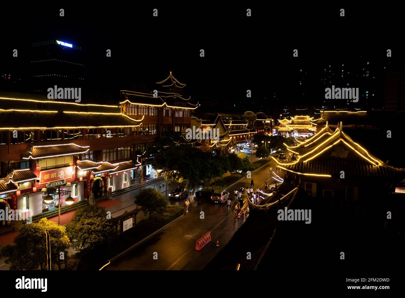 Chengdu, China by night, looking over the old town Stock Photo